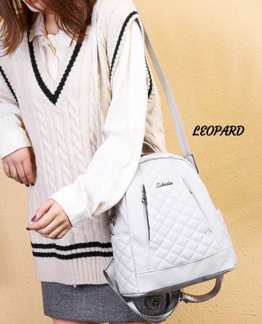 Fashion Tas Ransel 2Res Tengah Embos Jait Jait Le O Pard Free 2 Tali / Backpack Stylish Multifungsi