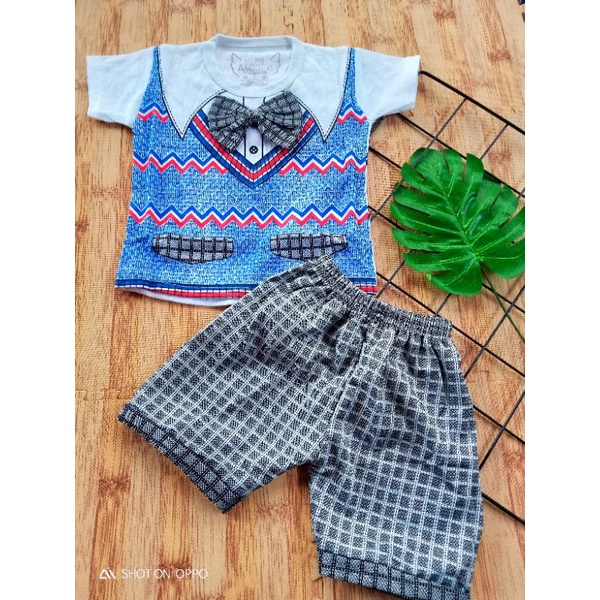 [3-18M] Baju Bayi Setelan Oblong Anak Laki Laki perempuan 3 - 18 bulan SNI karakter seragam tuxedo rompi ABU GREY SD / setelan baju bayi cewek cowok motif seragam SD tuxedo JEANS