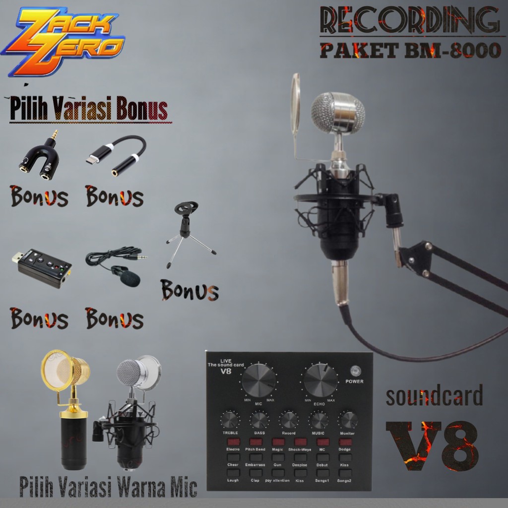 PAKET RECORDING MIC BM 8000 FOR YOUTUBE - SMULE - BIGOLIVE ORIGINAL