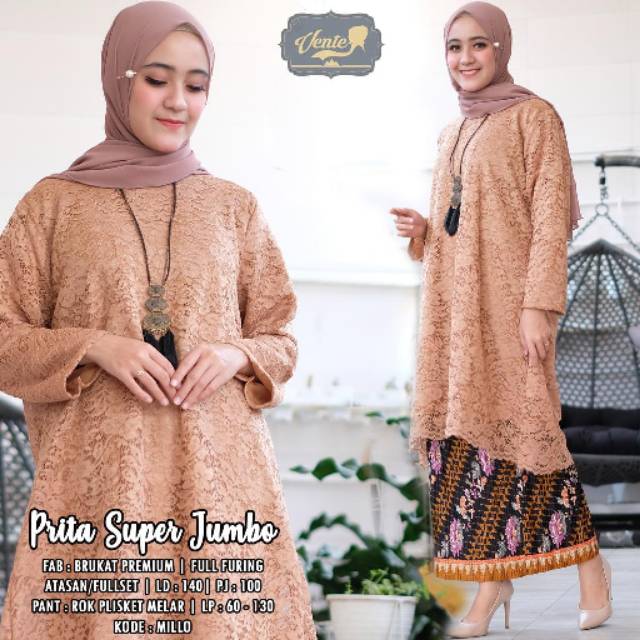 Tunik Kebaya Brokat Set Rok Super Jumbo Ld 140Cm Kondangan Pesta Geser Pict