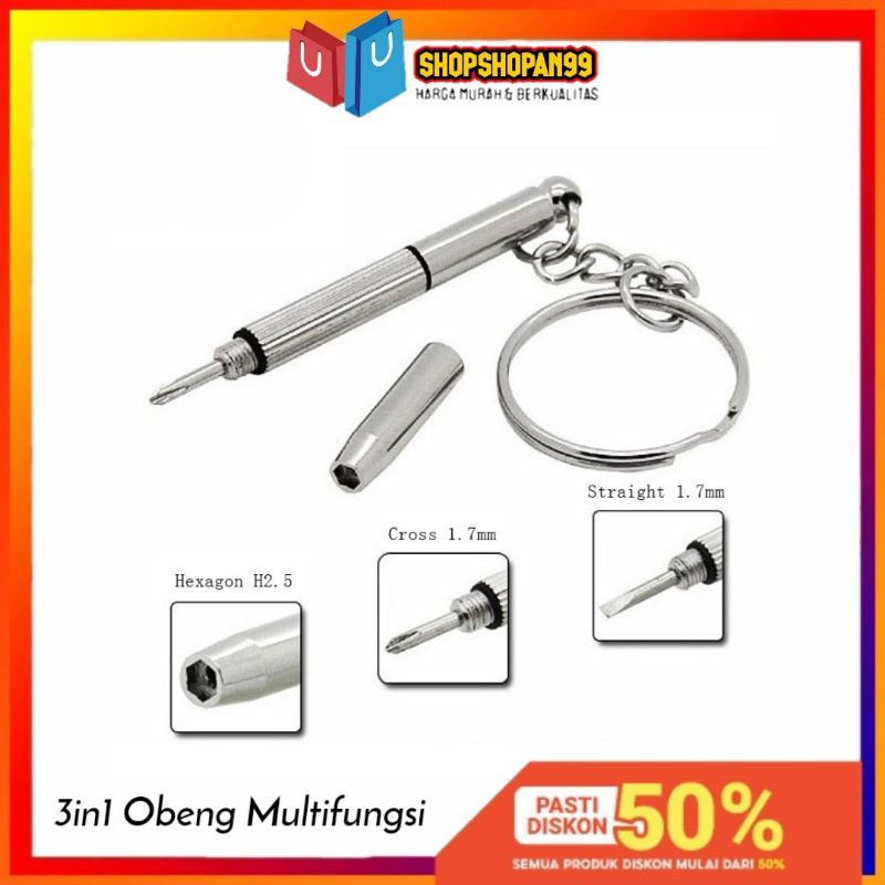 Gantungan Kunci Obeng Plus Minus Mini Kacamata 3 in 1 / obeng multifungsi 3in1 mini