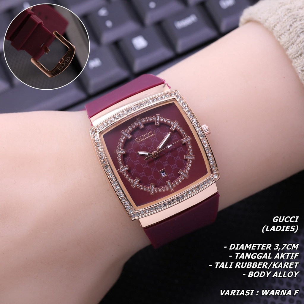 JAM TANGAN WANITA FASHION TALI RUBBER BODY SEGI TANGGAL AKTIF