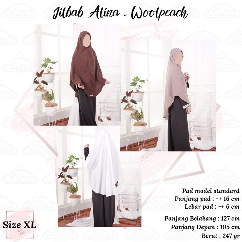 Jilbab Instan Syari Alina - Bergo Syari Size XL Wolfis - Hijab Panjang