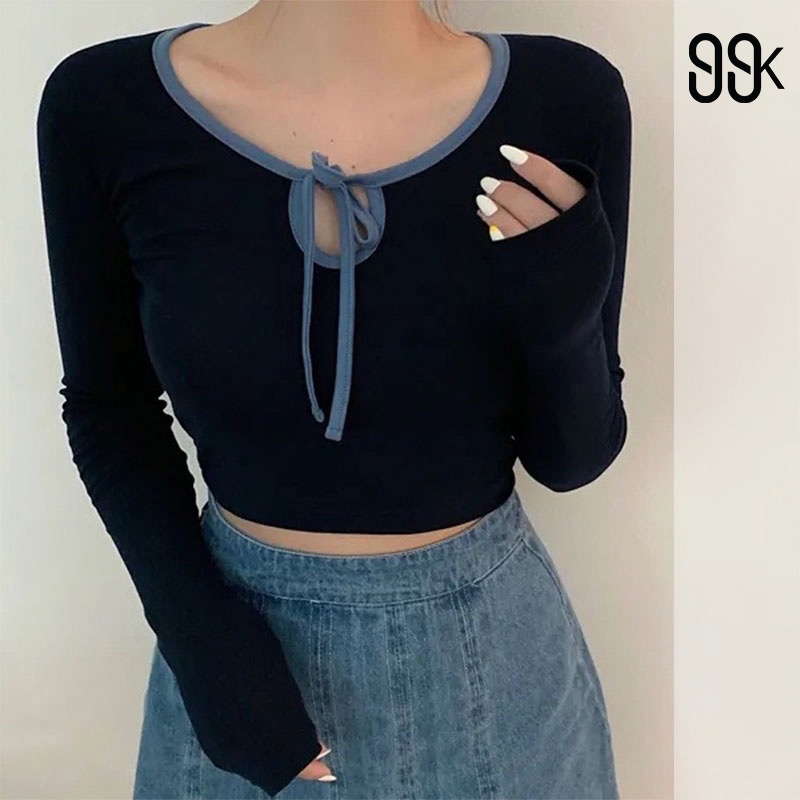 Long Sleeve Crop Top Blouse Wanita Lengan Panjang 1297 (S-XL)