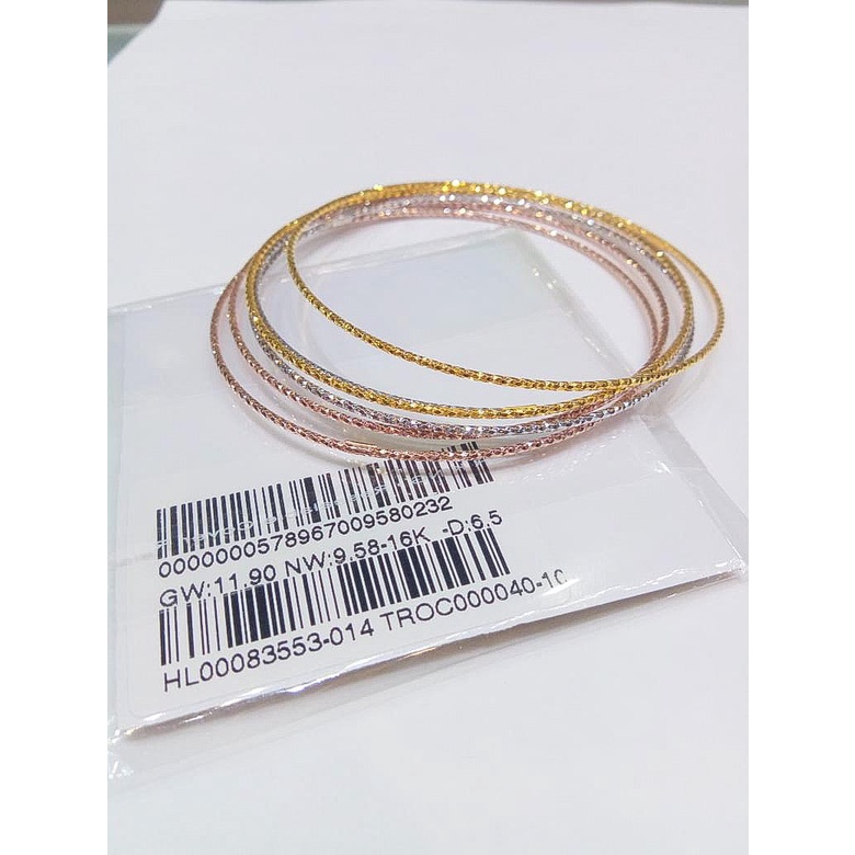 Gelang bulat keroncong anak dan dewasa emas asli kadar 700 70% 16k ukir 1 set 3 warna rosegold gold white