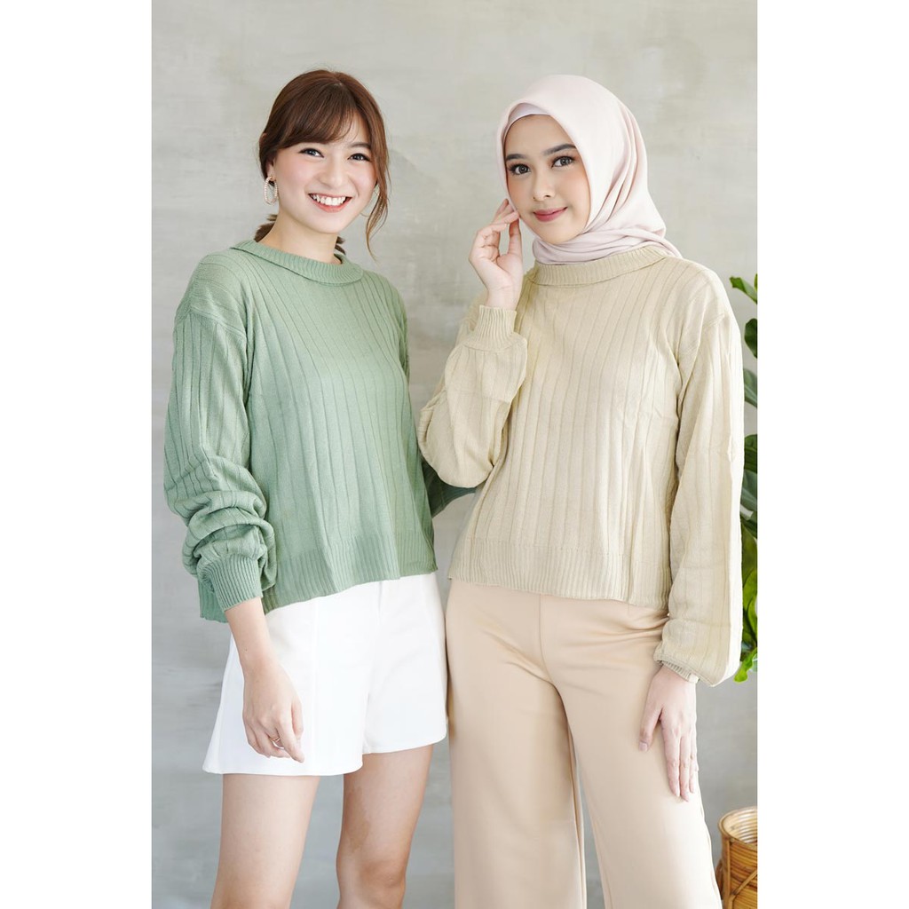 Baloon Longsleeve Knit Top Rajut