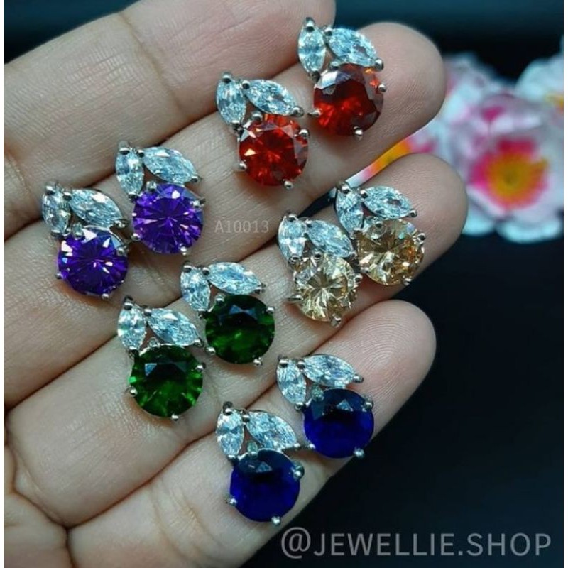 Anting tusuk cubic zirconia / diamond look / Anting stud fashion murah