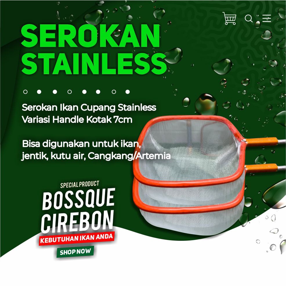 Serokan Stainless Handle Kotak 7cm Seser Saringan Sauk Ikan Cupang Jentik Kutu Air Cangkang Artemia