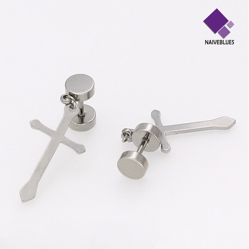 1 Pc Anting Stud Desain Salib Dumbbell Bahan Titanium Steel Untuk Hadiah