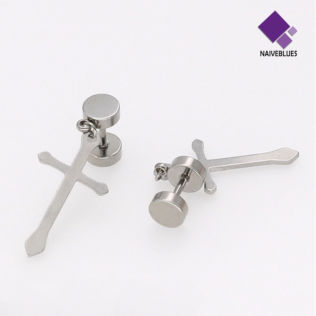 1 Pc Anting Stud Desain Salib Dumbbell Bahan Titanium Steel Untuk Hadiah