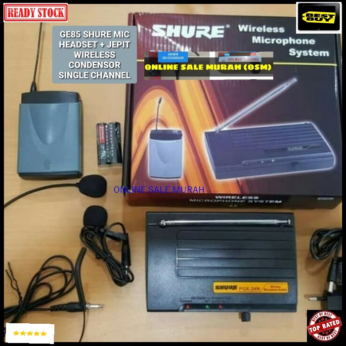 G85 Shure Mic Wireless system Single headset bando klip clip on kancing kerah mik wireles microphone mikrophone profesional pro karaoke audio sound vokal vocal panggung dj studio Jepit baju Condensor sensitif aux G85   BISA SEGALA JENIS AUDIO UNIVERSAL  S