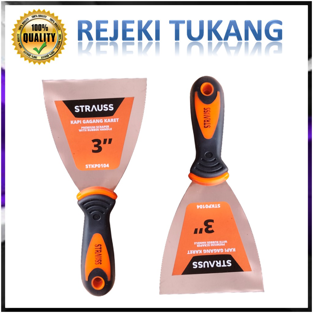 Kapi Stainless / Stenlis / kape Sekrap dempul Gagang Karet STRAUSS SIZE 3"