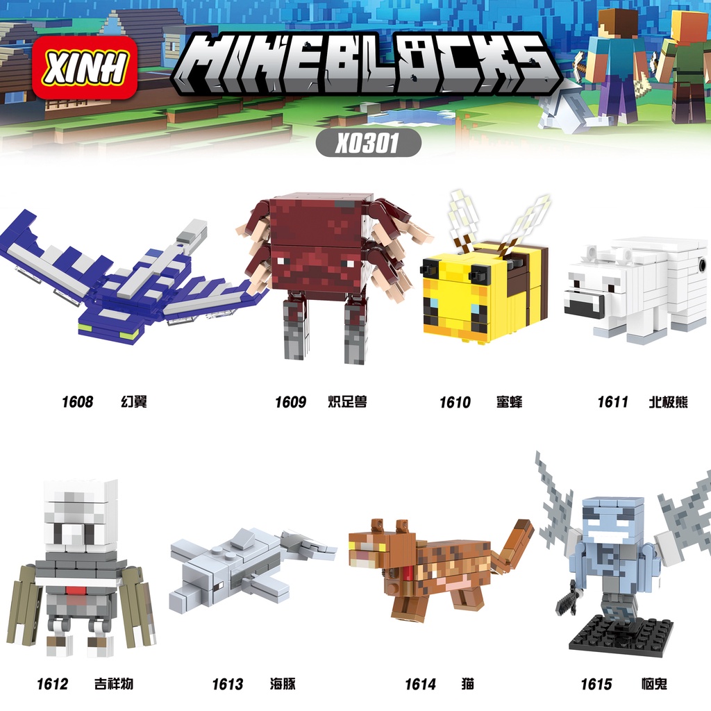 Mainan Action Figure Mini Minecraft Phantom Striders Bee Cat Vex Polar Bear XH0301