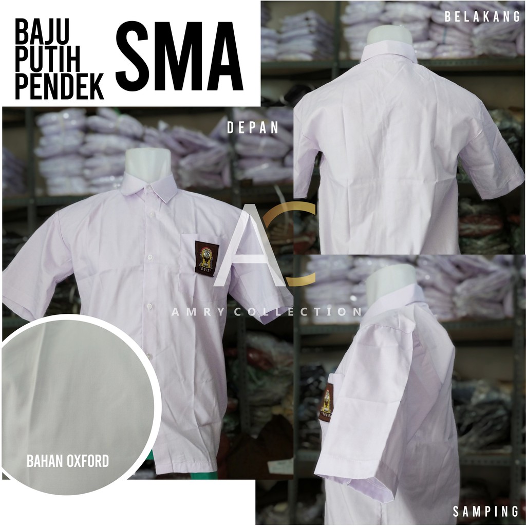 Baju sekolah SMA pendek Seragam sekolah Kemeja Putih Bahan OXford sari warna / GS