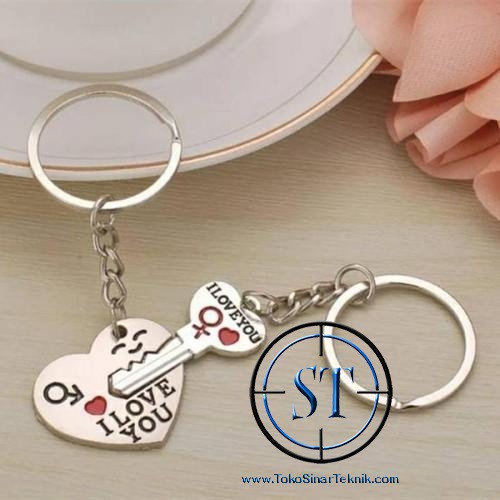 Gantungan Kunci Pasangan Couple I Love You Silver Plated Keychain