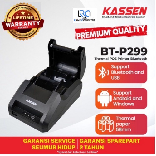 KASSEN BTP299 PRINTER STRUK KASIR THERMAL BLUETOOTH P290 / BT-P299 /C58D/RPP02N SUPPORT LABEL TERMAL