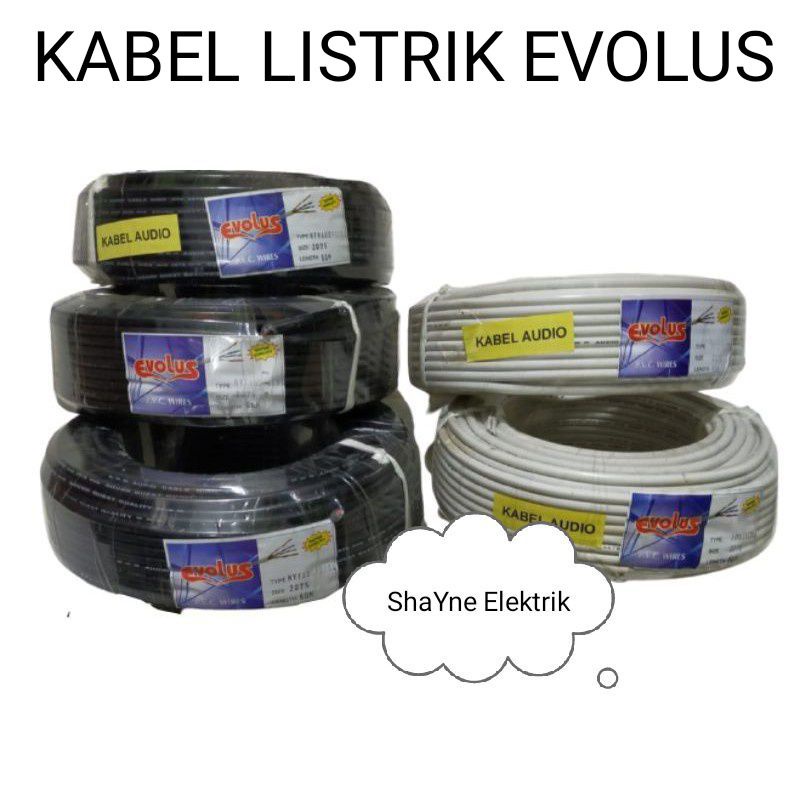 KABEL Listrik isi 2 SERABUT 2X0.75 EVOLUS 50 Meter Hitam / Putih