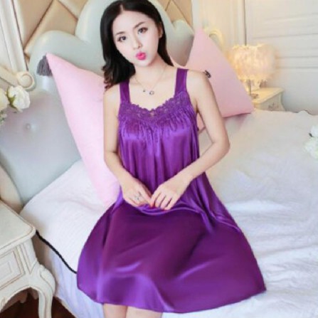 ❤ MIMI ❤ Baju Tidur Wanita Pakaian Sexy Satin Renda Rumbai Lingerie Import Terlaris-Dark Purple