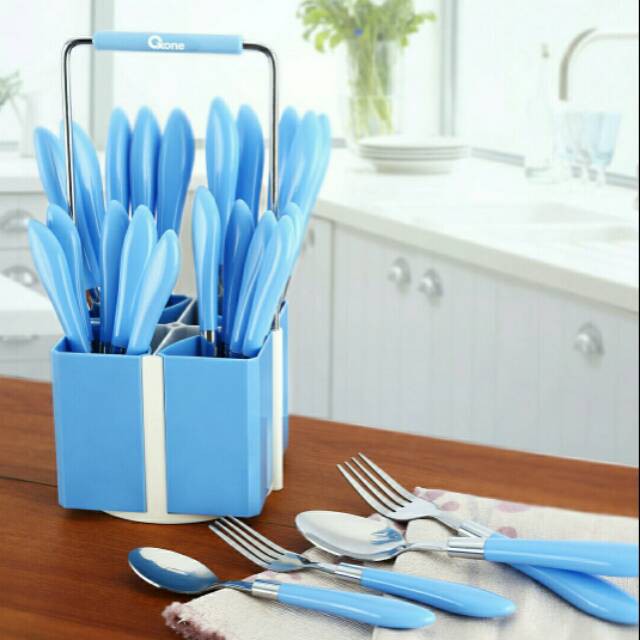 Oxone OX-9400 24Pcs Stainless Steel Cutlery Set  with Puzzle Rack - Sendok Garpu Set 24 Pcs