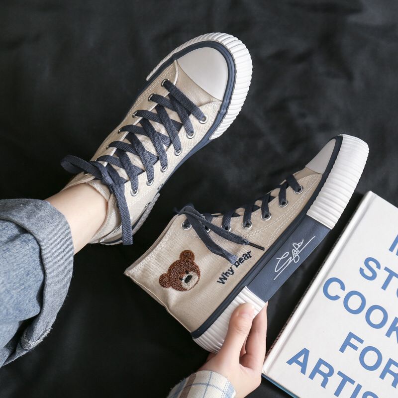 GROSIRTAS TG1559 Sepatu Sneakers Kanvas Wanita Import / Sneakers High Bear