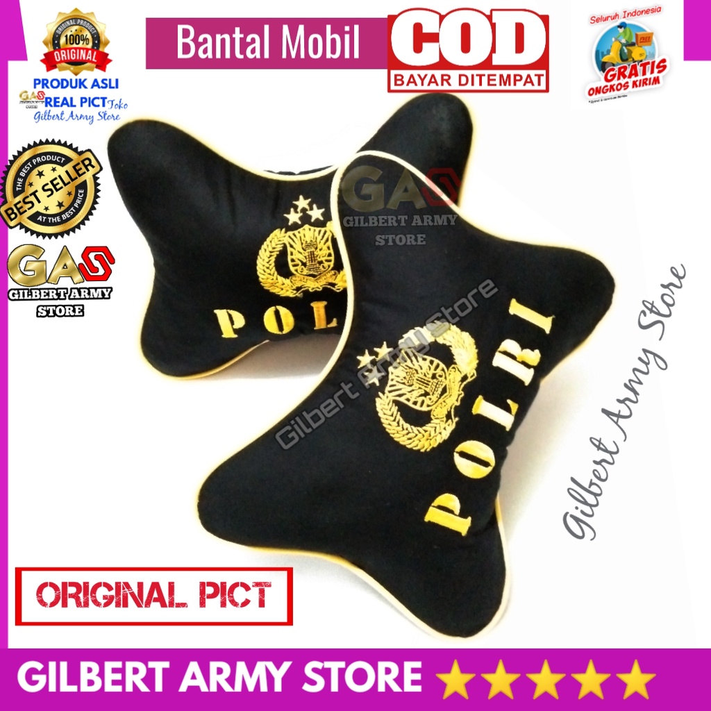 GILBERT ARMY STORE Bantal Mobil Logo Polisi Bordir Hitam