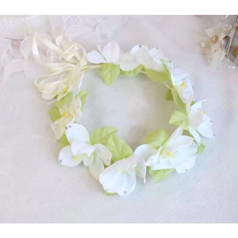 flower crown bunga putih premium