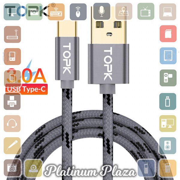 TOPK Kabel Charger USB Type C Braided 1 Meter 3A - AN09 - Dark Gray`2PFQT6-