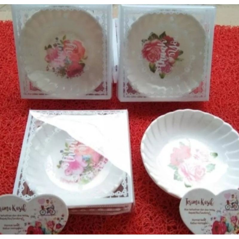 Souvenir Pernikahan Mangkok Bulat Kemasan Mika  Free kartu Ucapan