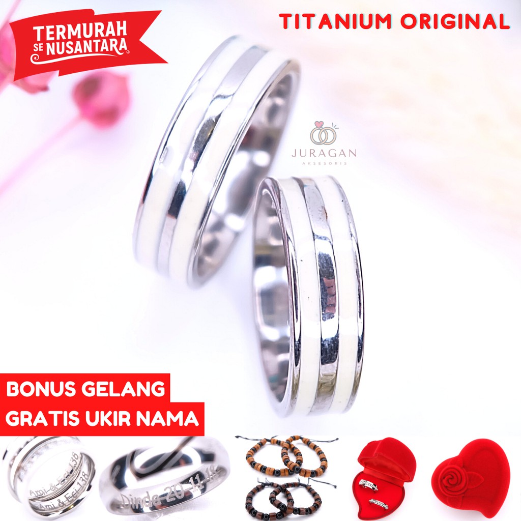 [UKIR NAMA + BOX HATI] Cincin Couple BUCIN Titanium M18 BONUS Gelang Couple