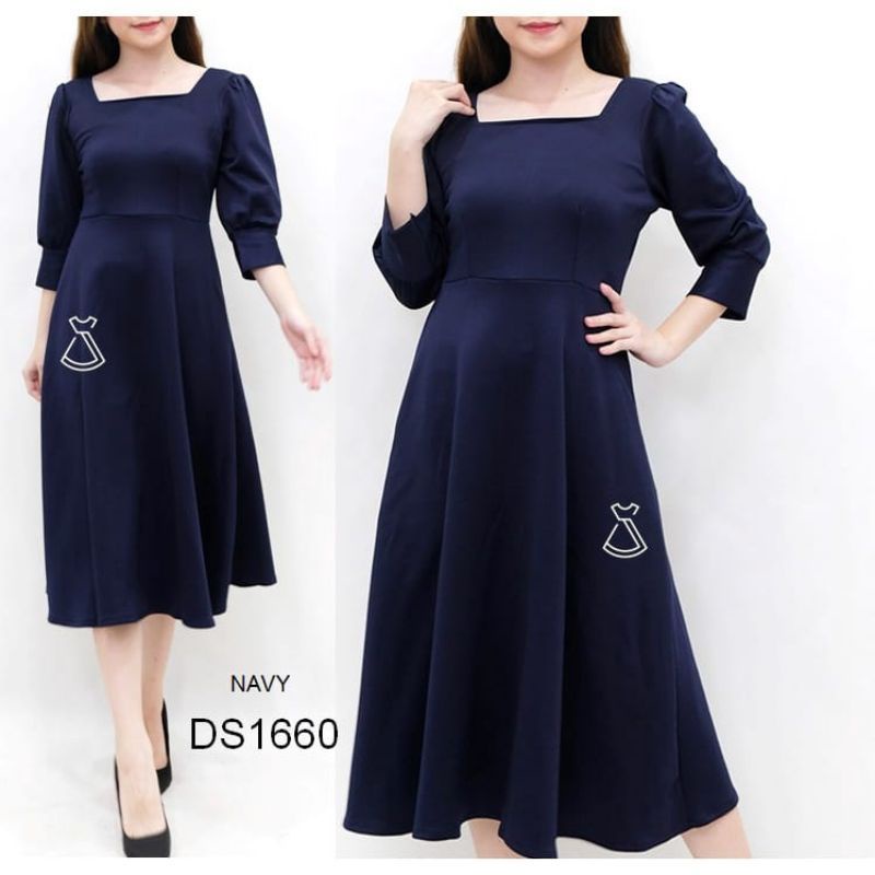 Dress Midi Scuba Dress Pesta Wanita Flare Dres casual formal