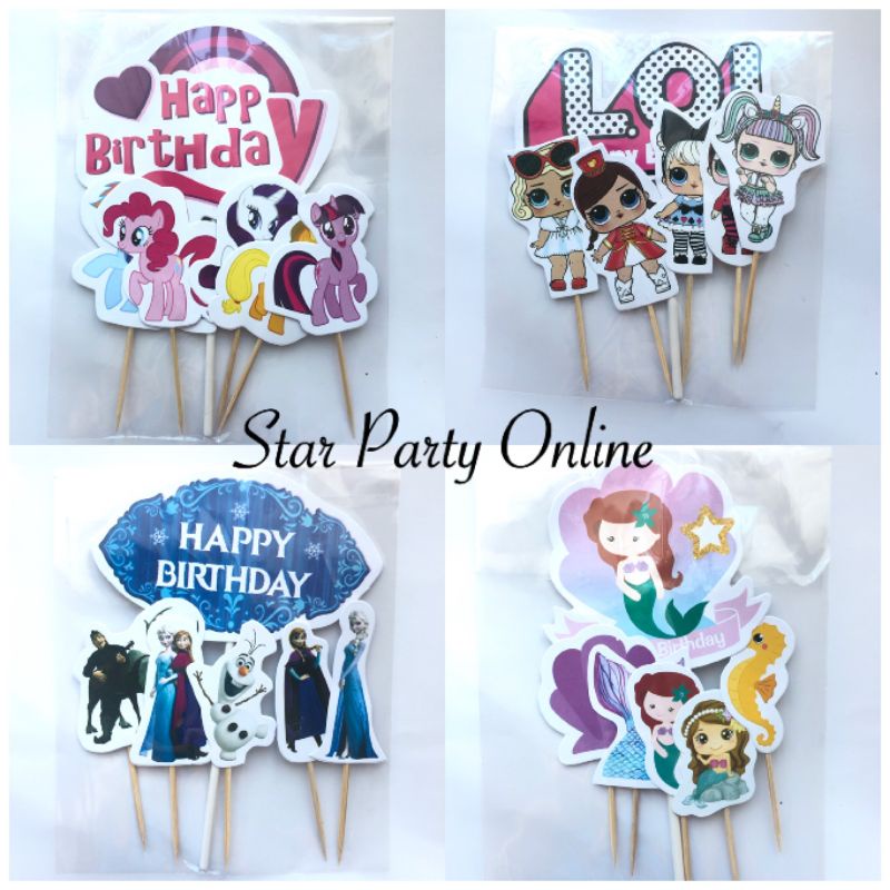 Cake Topper Little Pony/ LOL/ Frozen/ Mermaid Duyung/ Topper Kue Ulang Tahun Anak/ Dekorasi Kue Ultah