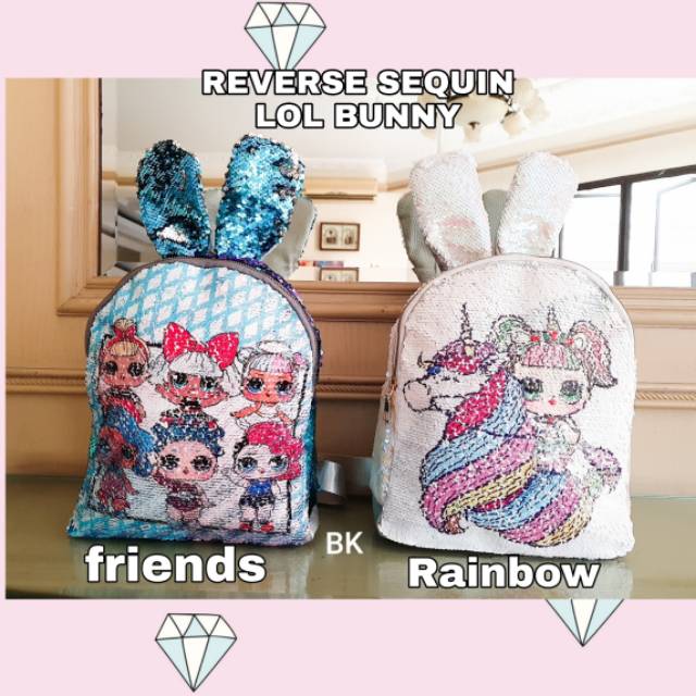 TAS SEQUIN LOL BERUBAH GAMBAR DAN WARNA BENTUK KELINCI BUNNY IMPORT BAGUS