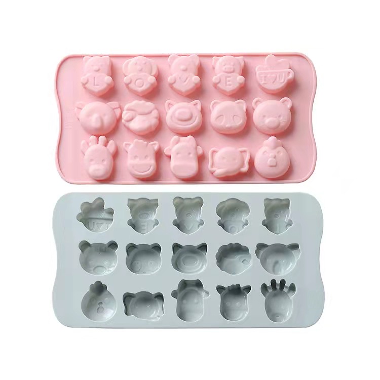 Cetakan Silicone Silikon Puding Coklat Cake Motif Animal 15 Cup W/Mix