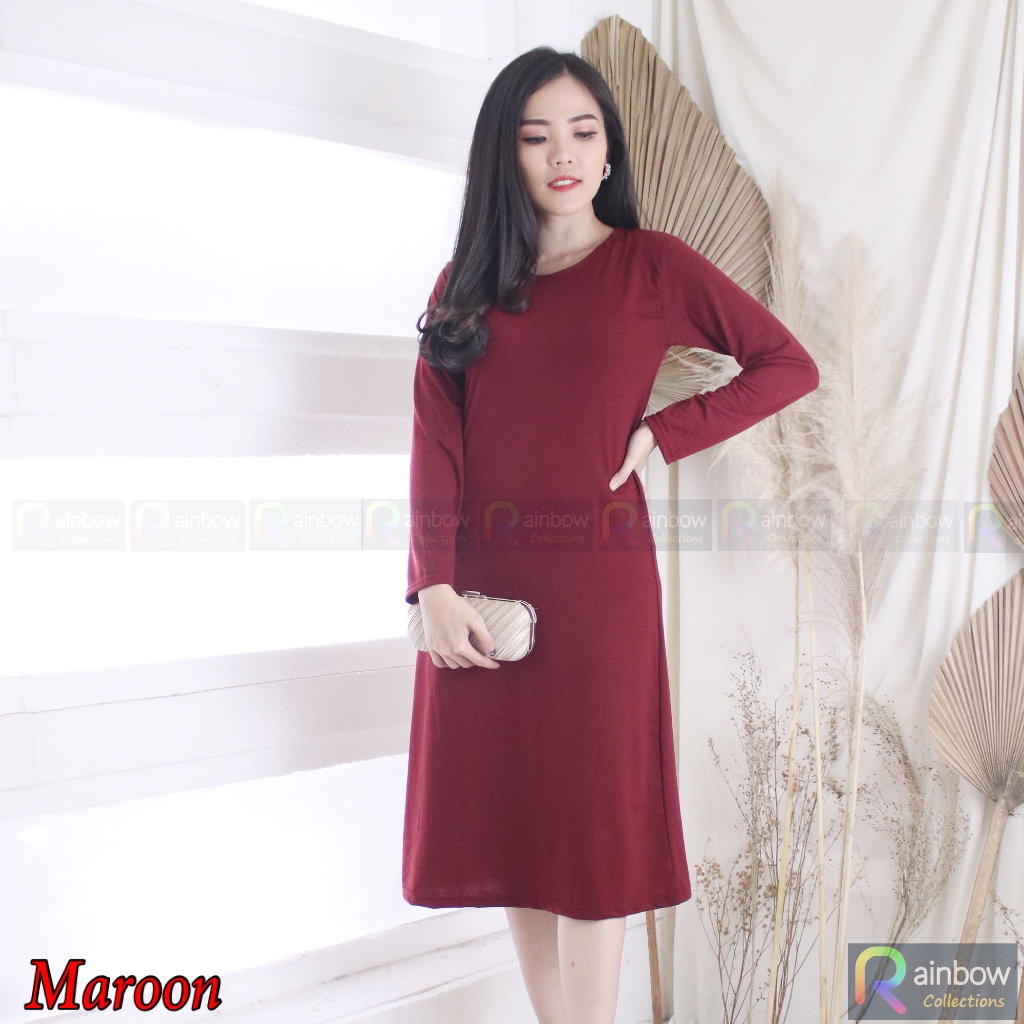 DRESS / LONG DRESS MAVY MAXI POLOS SPANDEX SOFT - TANGAN PANJANG