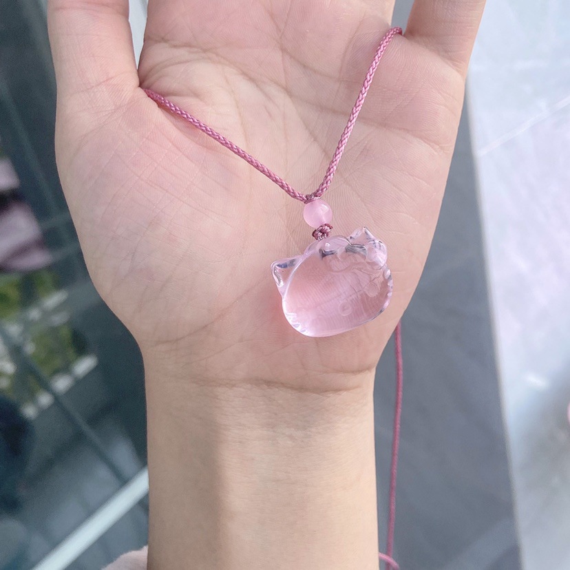 Hello Kitty Kalung Rantai Klavikula Hias Liontin Kristal Warna Pink Untuk Hadiah