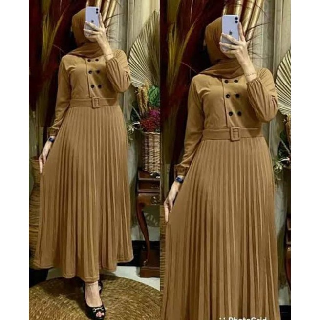 baju gamis wanita dress muslim terbaru PROMOGamis plisket premium kancing hidup sabuk lepasgamis baj