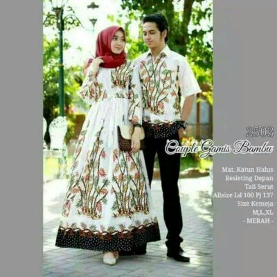 Batik Couple Keluarga Sania Ruffles Ori Ndoro Jowi Dnt Motif Bambu Putih