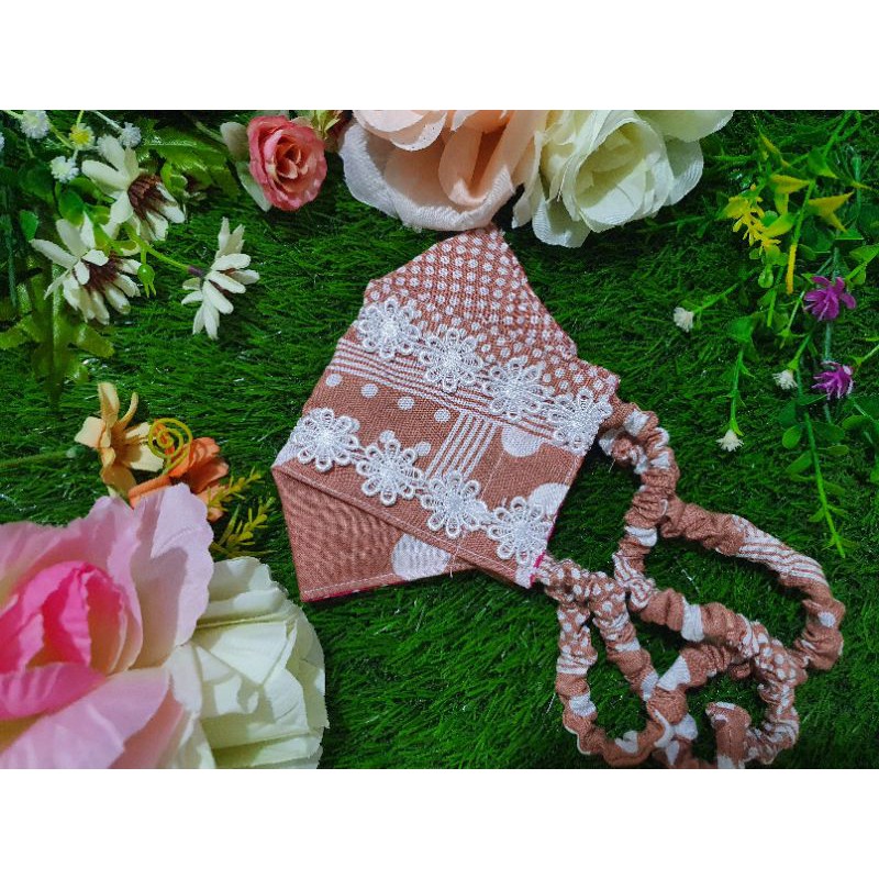 Masker 3D model EVO dewasa hijab serut + permak baju