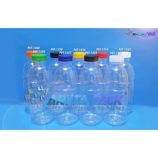 Pet1356. Botol Plastik 300Ml Pet Aqua Aneka Tutup Kuning