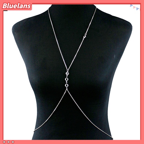Bluelans Women Rhinestone Bikini Cross Body Link Crossover Necklace Belly Waist Slave Chain