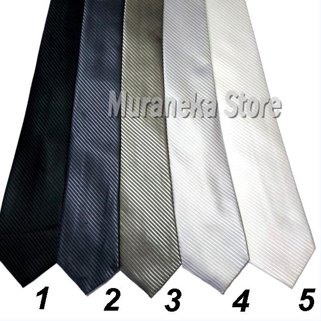 Dasi Panjang Garis Hitam Abu Silver Putih Formal Wisuda Jas Ospek Pria Cowok Dewasa Pengantin Formal