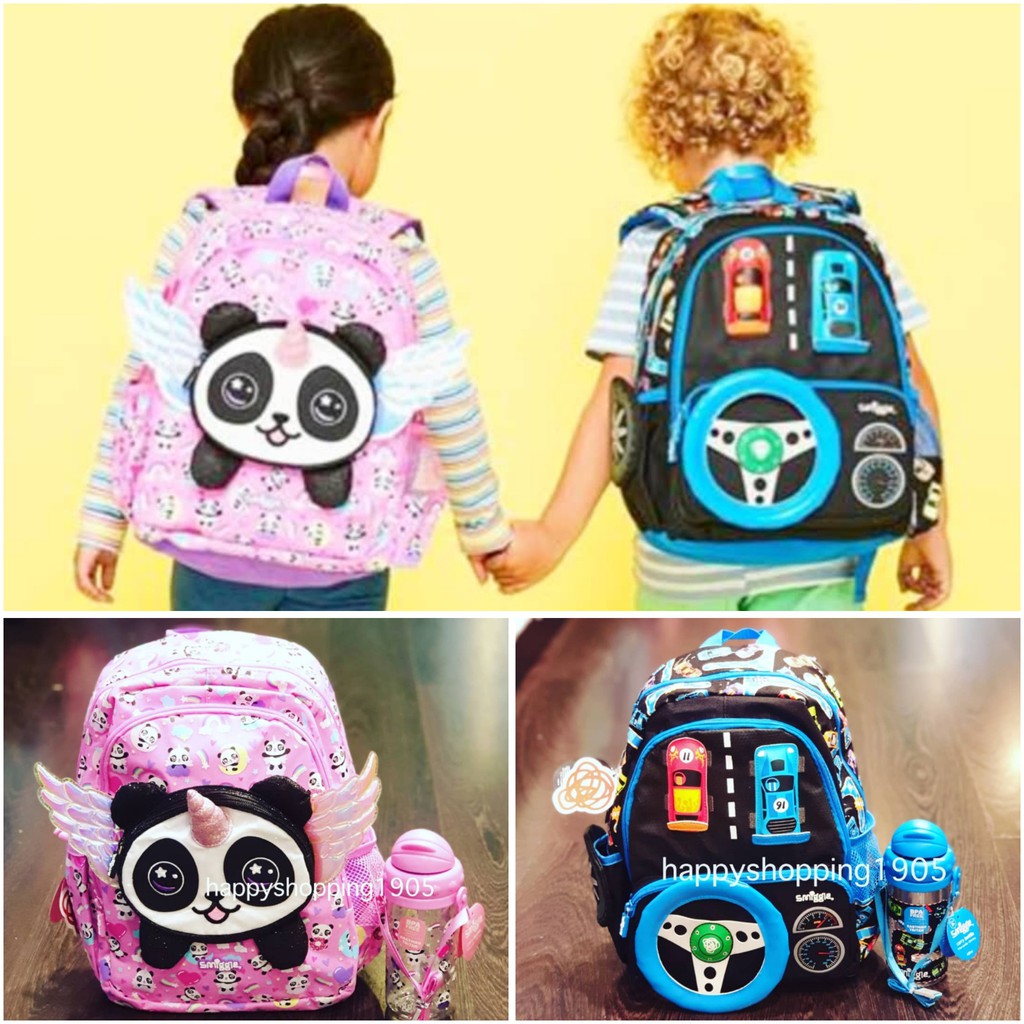Smiggle Vroom Character Junior Backpack Car Panda, Smiggle Vroom Bottle - Smiggle Junior Backpack