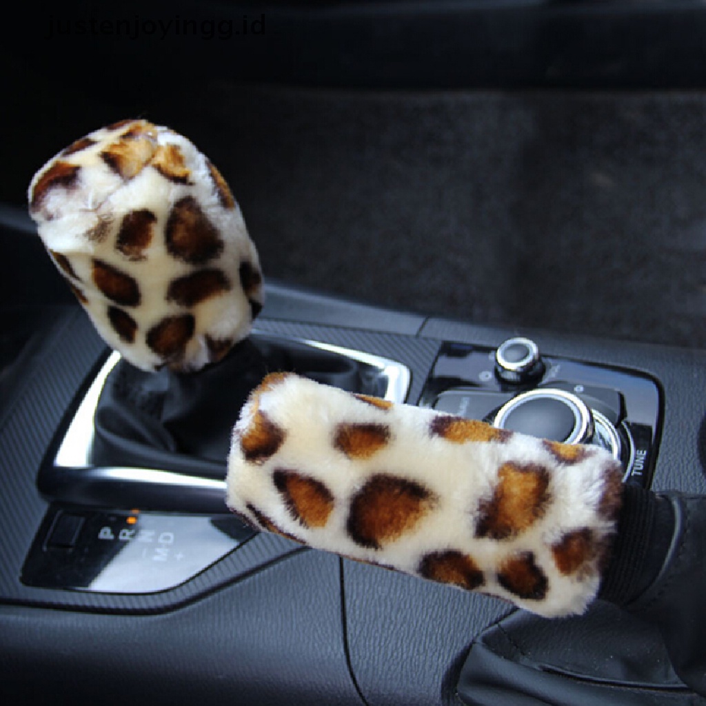 3pcs / Set Sarung Setir Mobil Motif Leopard Bahan Plush Untuk Musim Dingin