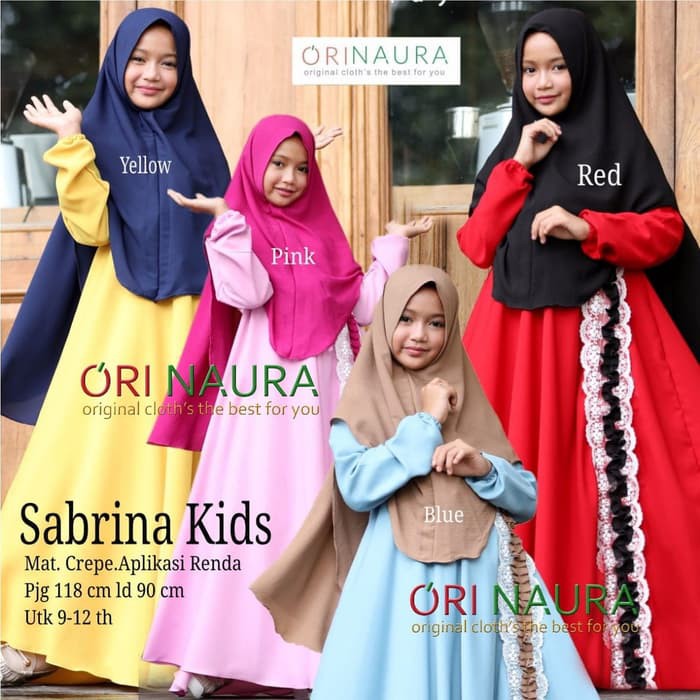 Gamis + Khimar Sabrina Kids Set Syar'i Ori Naura Material Crepe