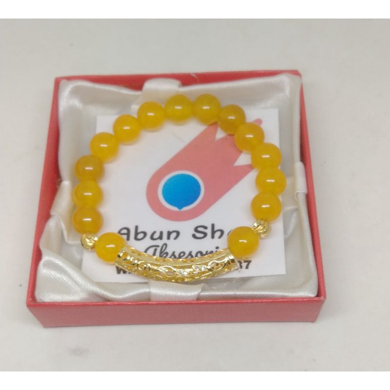 Gelang Batu Giok Kuning Kombinasi Pipa