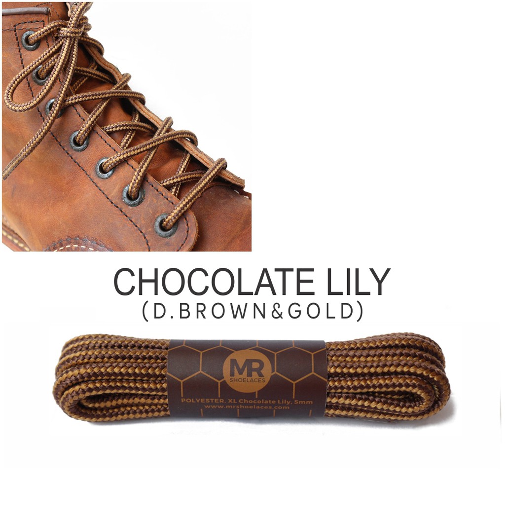 MR Shoelaces CR02 Chocolate Lily (Coklat Emas) Tali Sepatu Bulat Corak / Motif 5-6mm 80cm 100cm 120cm 150cm 200cm - Premium Shoelace