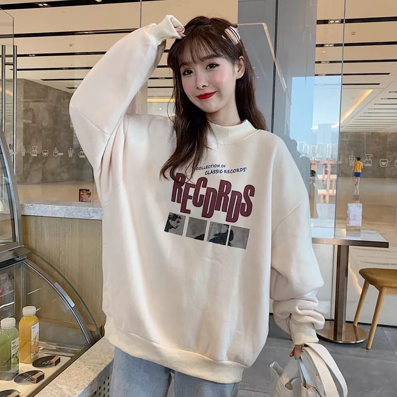 SWEATER WANITA RECORDS FLEECE UNISEX TEBAL TERBARU,