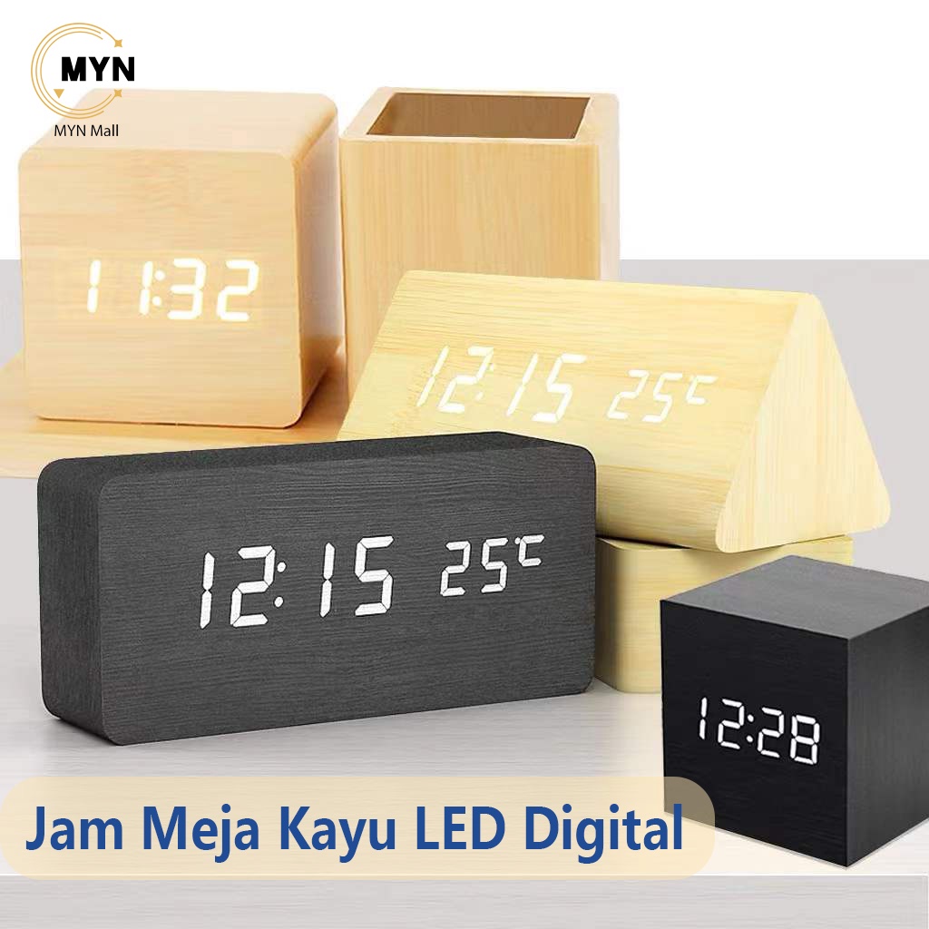 Jam kayu / Jam Meja Kayu LED Digital Wooden Small Table Clock / Jam kayu Desk Clock / Jam kayu elektronik