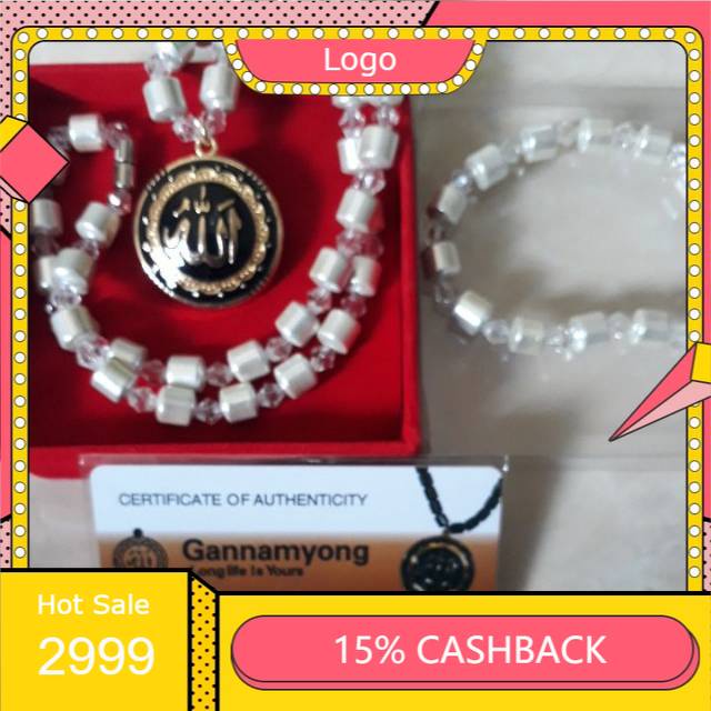 Kalung- Kalung kesehatan batu magnetik putih lafaz Allah