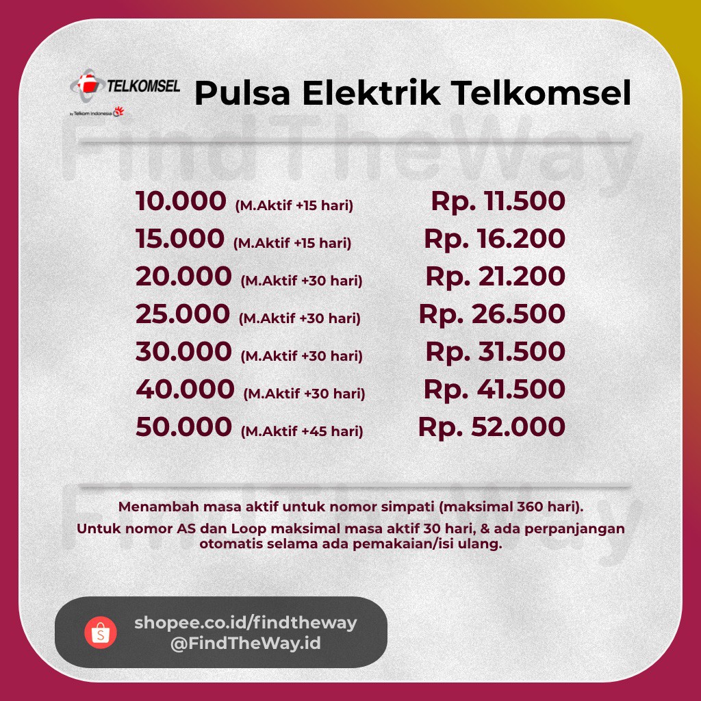 Pulsa Elektrik Telkomsel As Simpati Loop 10rb 20rb 25rb 50rb 75rb 100rb Shopee Indonesia